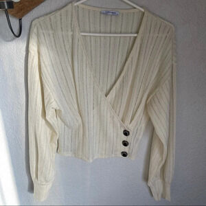 Zara Surplice Side Button Balloon Sleeve Blouse